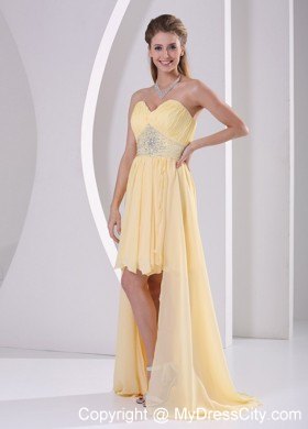 High-low Sweetheart Beaded Yellow Chiffon Detachable Prom Dress