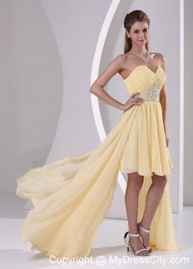 High-low Sweetheart Beaded Yellow Chiffon Detachable Prom Dress