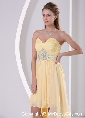 High-low Sweetheart Beaded Yellow Chiffon Detachable Prom Dress