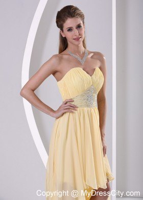 High-low Sweetheart Beaded Yellow Chiffon Detachable Prom Dress