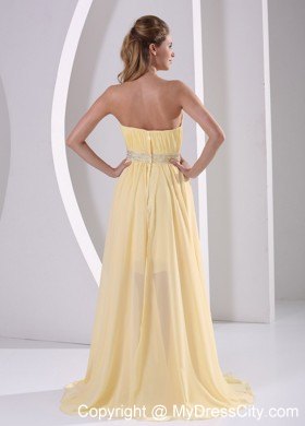 High-low Sweetheart Beaded Yellow Chiffon Detachable Prom Dress