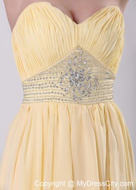 High-low Sweetheart Beaded Yellow Chiffon Detachable Prom Dress