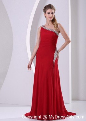 Column Wine Red Brush Train Prom Dress For Formal Evening