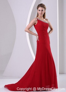 Column Wine Red Brush Train Prom Dress For Formal Evening