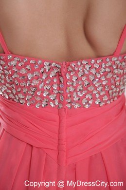 Watermelon Chiffon Empire Straps High-low Beading Prom Dress