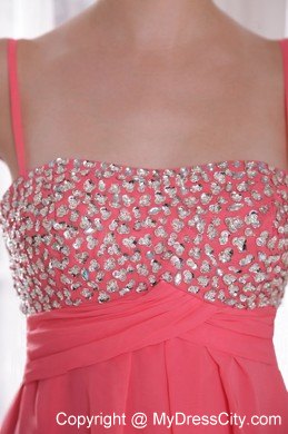 Watermelon Chiffon Empire Straps High-low Beading Prom Dress