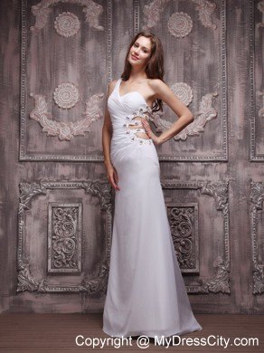 Sexy White Beading One Shoulder Prom Dress with Side Cut Out