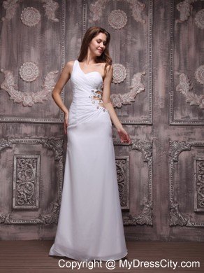 Sexy White Beading One Shoulder Prom Dress with Side Cut Out