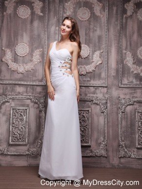 Sexy White Beading One Shoulder Prom Dress with Side Cut Out