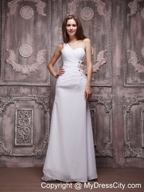 Sexy White Beading One Shoulder Prom Dress with Side Cut Out