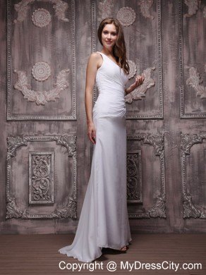 Sexy White Beading One Shoulder Prom Dress with Side Cut Out