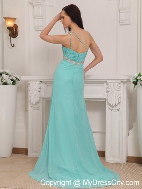 Column One Shoulder Brush Train Chiffon Beading Prom Dress