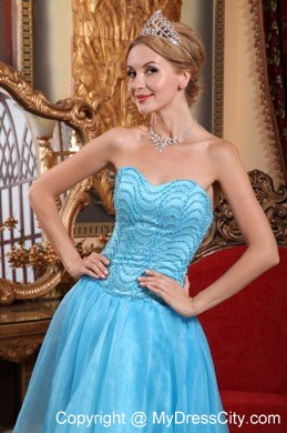 Aqua A-line Sweetheart High-low Brush Train Beaded Prom Dress