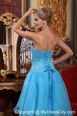 Aqua A-line Sweetheart High-low Brush Train Beaded Prom Dress