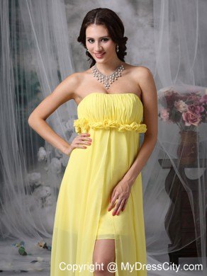 Lovely Yellow Sheath High-low Prom Dress with Hand Made Flower