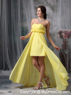 Lovely Yellow Sheath High-low Prom Dress with Hand Made Flower