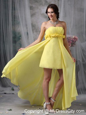 Lovely Yellow Sheath High-low Prom Dress with Hand Made Flower