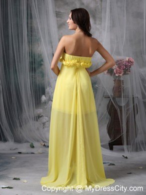 Lovely Yellow Sheath High-low Prom Dress with Hand Made Flower