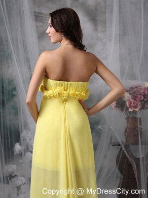 Lovely Yellow Sheath High-low Prom Dress with Hand Made Flower