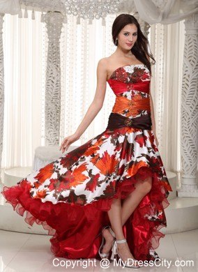 Colorful A-line High-low Organza Dropped Waist Prom Gown