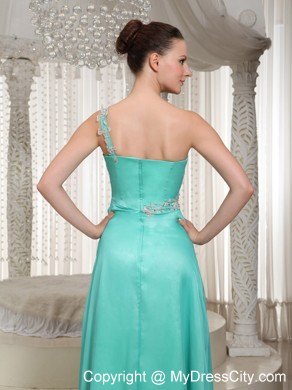 Customize Turquoise One-shoulder High Slit Prom Dress For Party