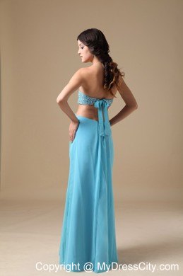 Sexy Aqua Empire Floor-length Chiffon Prom Gown with Beaded Bust