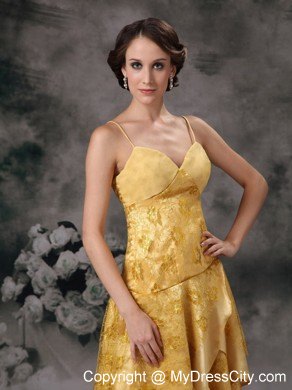 Sexy Gold Elastic Woven Satin High-low Prom Dress with Lace