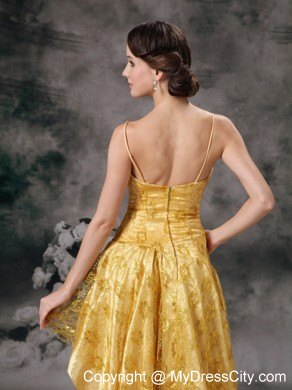 Sexy Gold Elastic Woven Satin High-low Prom Dress with Lace