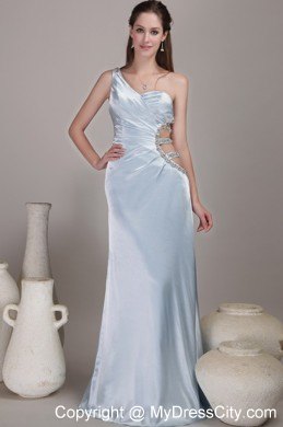 Light Blue One Shoulder Beaded Prom Dress with Cut Out Straps