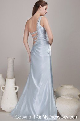 Light Blue One Shoulder Beaded Prom Dress with Cut Out Straps