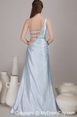 Light Blue One Shoulder Beaded Prom Dress with Cut Out Straps