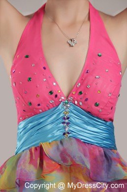 Brand New Empire Halter Mini-length Printed Beading Prom Dress