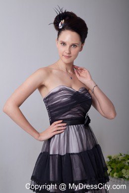 Black Empire Sweetheart Tea-length Hand Made Flowers Prom Dress