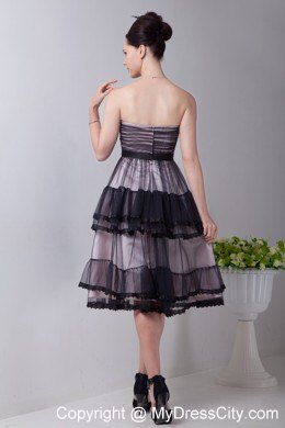 Black Empire Sweetheart Tea-length Hand Made Flowers Prom Dress