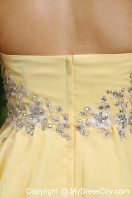 Light Yellow Chiffon Empire Halter Mini-length Beading Prom Dress