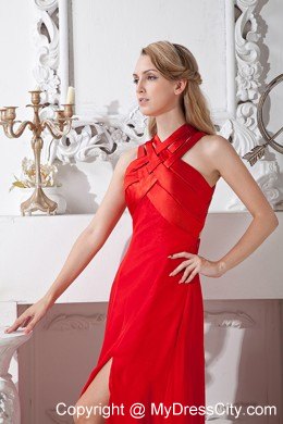 Red Floor-length Elastic Woven Satin Cross Straps Prom Dress