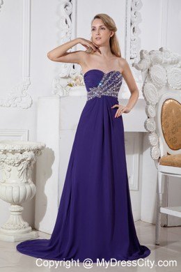 Purple Sweetheart Prom Dress with Beading and Brush Train