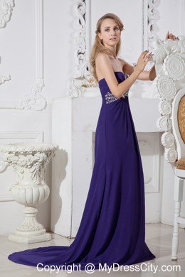 Purple Sweetheart Prom Dress with Beading and Brush Train