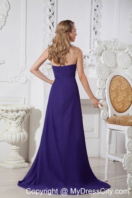 Purple Sweetheart Prom Dress with Beading and Brush Train