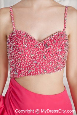 Beading Court Train Hot Pink Prom Dress with Stomach Cutout