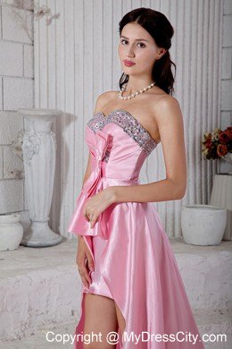 Pink Beading Sweetheart High-low Taffeta Prom Dress with Bowknot