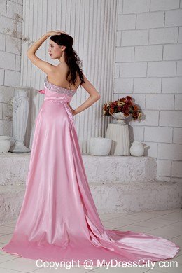 Pink Beading Sweetheart High-low Taffeta Prom Dress with Bowknot