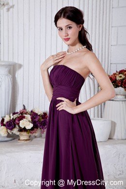 Chiffon Dark Purple Brush Train Empire Strapless Ruched Prom Dress