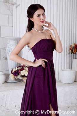 Chiffon Dark Purple Brush Train Empire Strapless Ruched Prom Dress