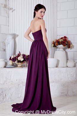 Chiffon Dark Purple Brush Train Empire Strapless Ruched Prom Dress