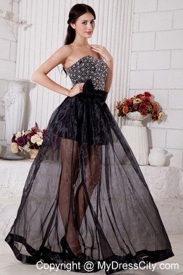 Sweetheart Organza Beading Black Prom Dress with Brush Train