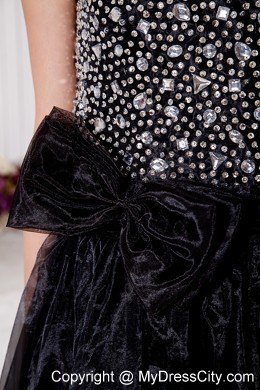 Sweetheart Organza Beading Black Prom Dress with Brush Train