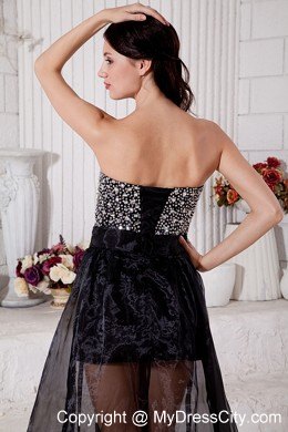 Sweetheart Organza Beading Black Prom Dress with Brush Train