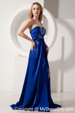 Royal Blue Brush Train Strapless Prom Dress in Elastic Wove Satin