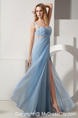 Light Blue One Shoulder Beaded and Ruched Bust Dress for Prom